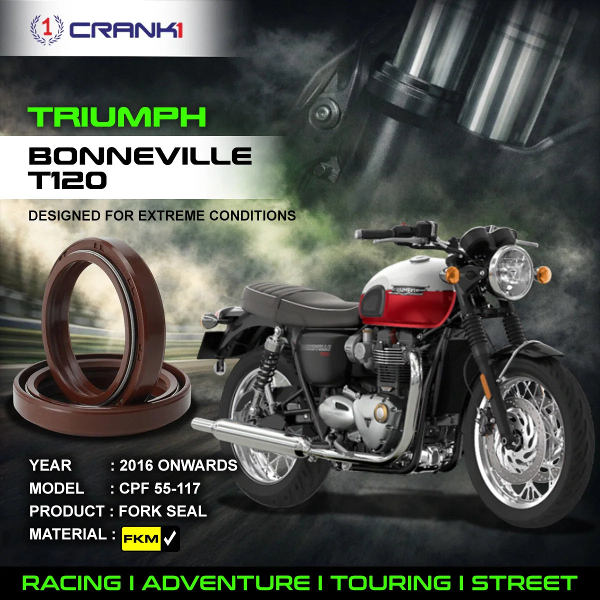 Crank1 Fork Oil Seals Pair For Triumph Bonneville T120 (2016 Onwards) - CPF55-117