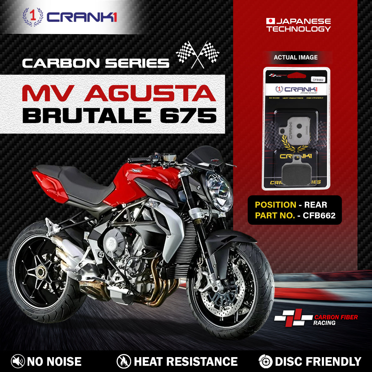 Crank1 Carbon Brake Pads For MV Agusta Brutale 675 - Rear - CFB662