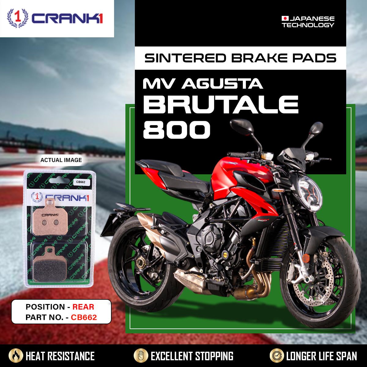 Crank1 Sintered Brake Pads For MV Agusta Brutale 800 - Rear - CB662