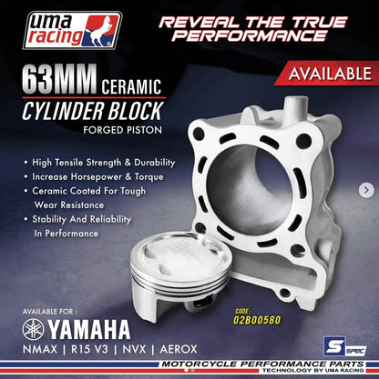 UMA Racing Forged Piston Cylinder Block Kit for Yamaha Aerox 155/ MT/ R15 V3/ V4 63MM - 02B00580