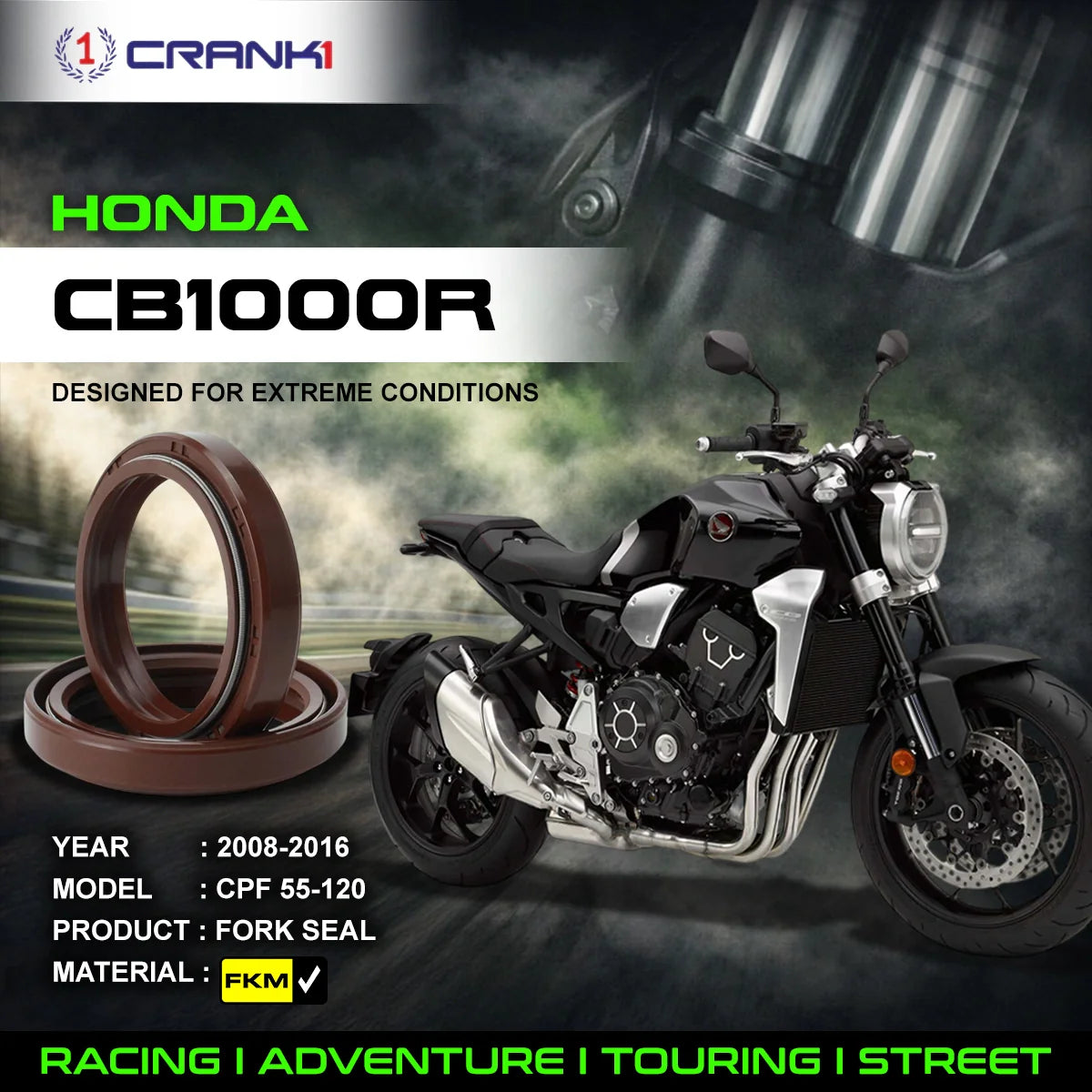 Crank1 Fork Oil Seals Pair For Honda CB1000R (2008-2016) - CPF55-120