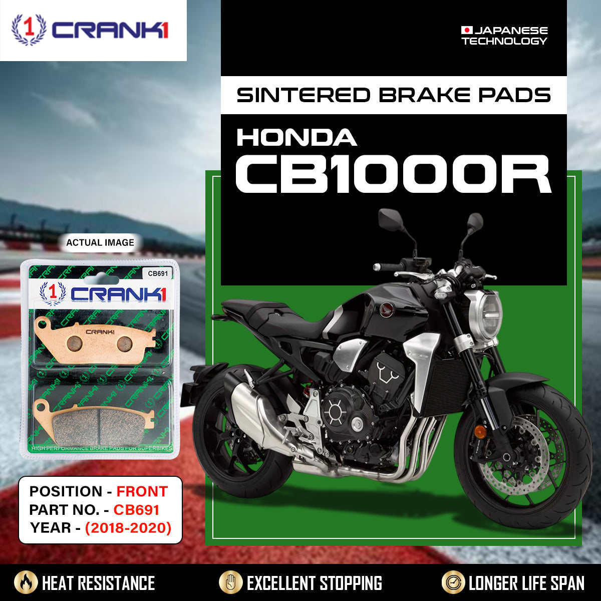 Crank1 Sintered Brake Pads For Honda CB1000R (2018-2020) - Front - CB691