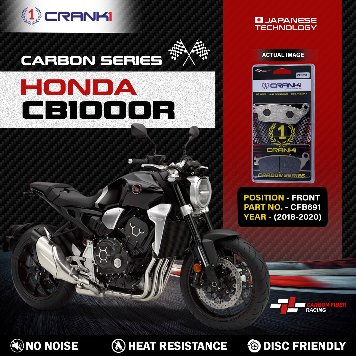 Crank1 Carbon Brake Pads For Honda CB1000R (2018-2020) - Front - CFB691