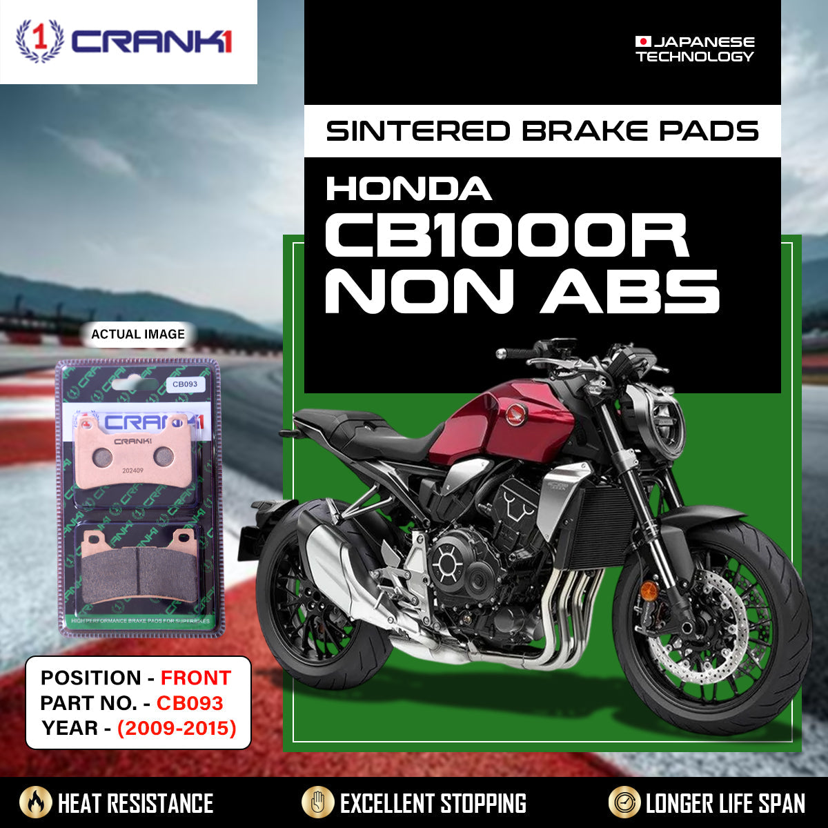 Crank1 Sintered Brake Pads For Honda CB1000R NON ABS (2009-2015) - Front - CB093 - 2 Sets Required