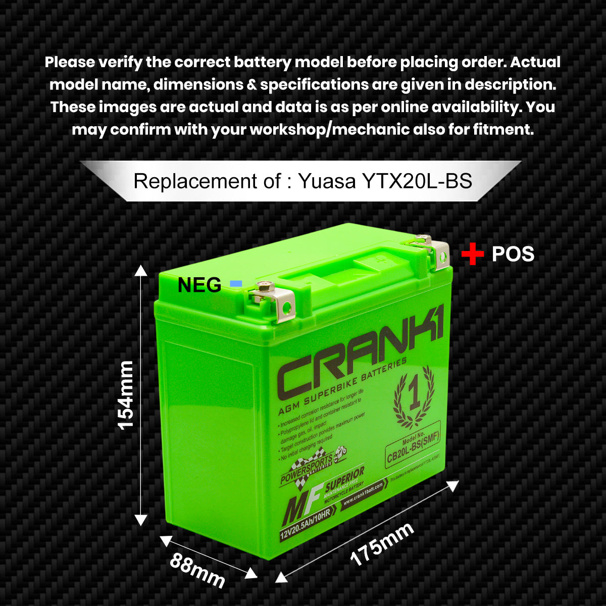 Crank1 Battery For Triumph Rocket 3 Storm (2012-2018) - CB20L-BS - Factory Activated
