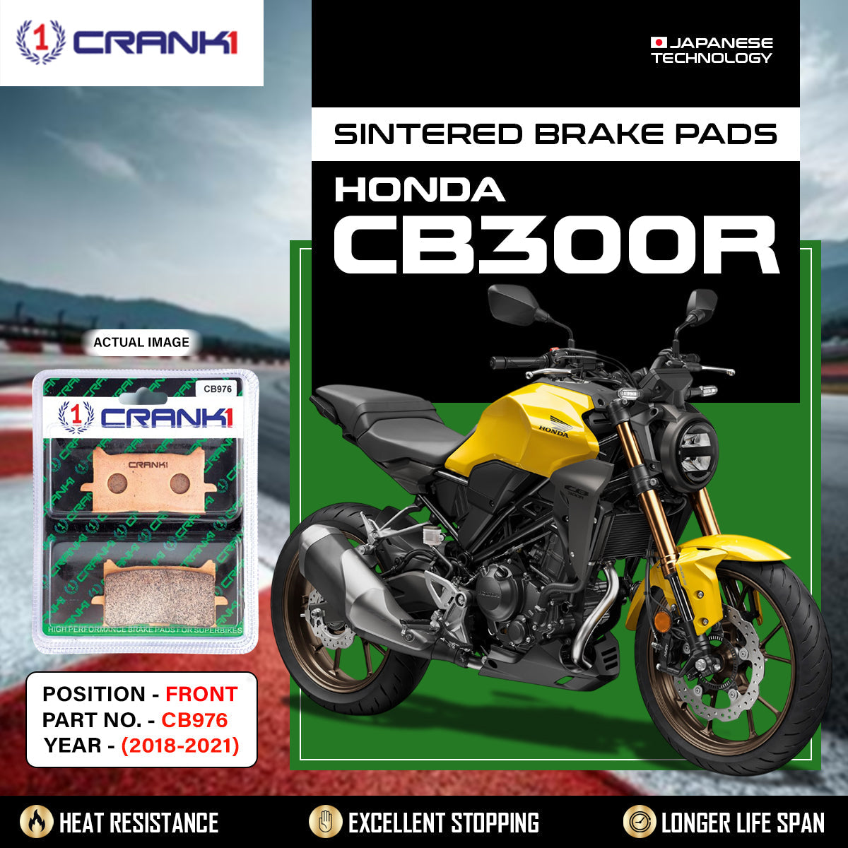 Crank1 Sintered Brake Pads For Honda CB300R (2018-2021) - Front - CB976