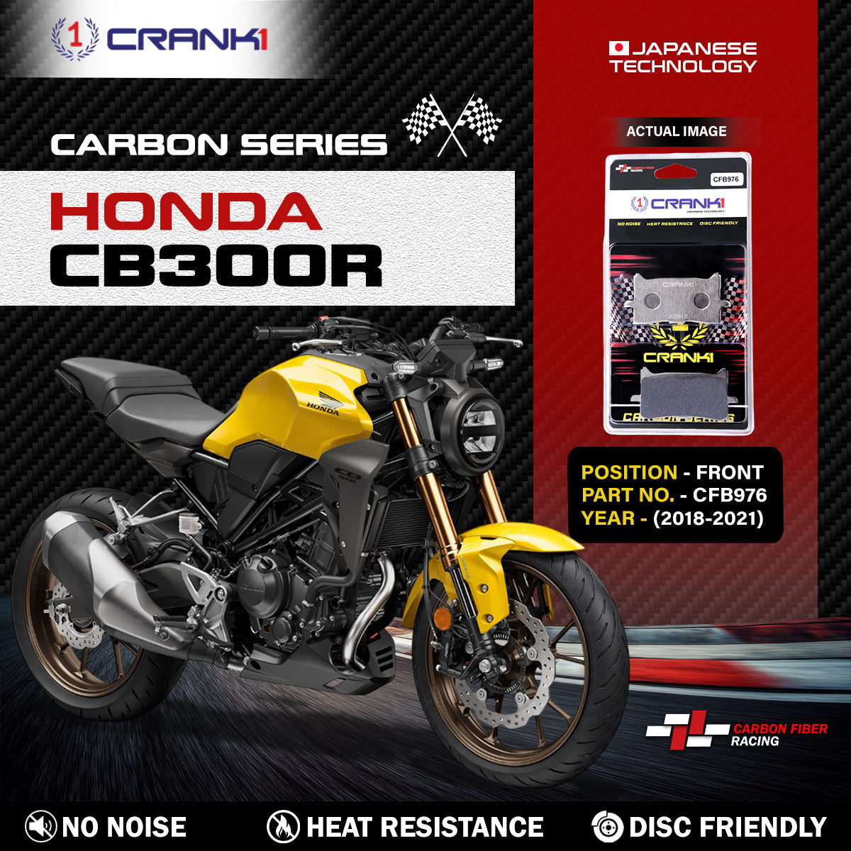 Crank1 Carbon Brake Pads For Honda CB300R (2018-2021) - Front - CFB976