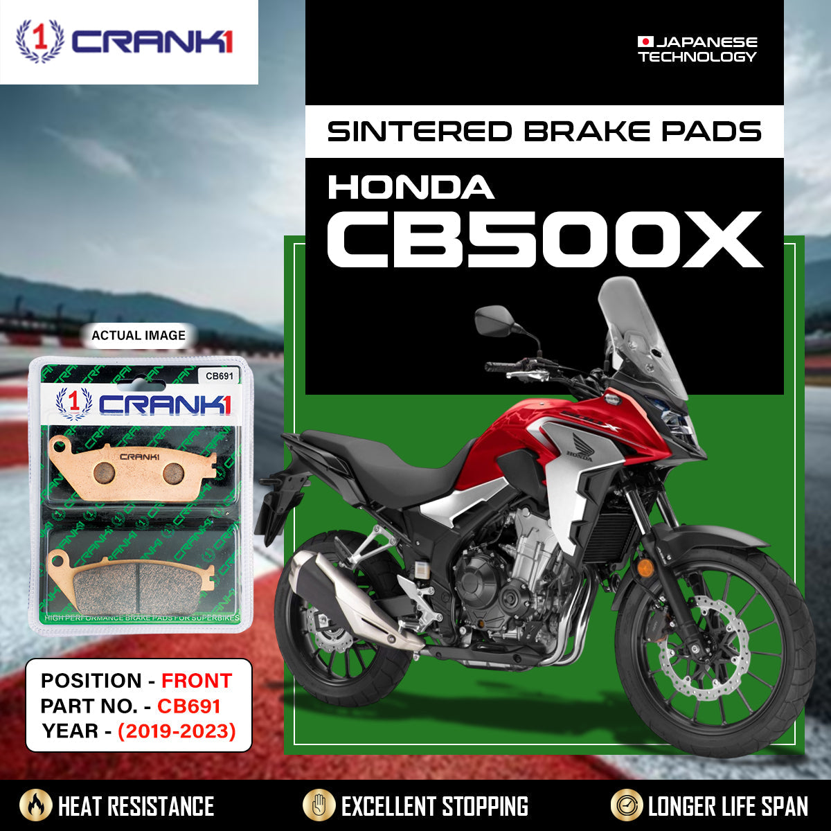 Crank1 Sintered Brake Pads For Honda CB500X (2019-2023) - Front - CB691