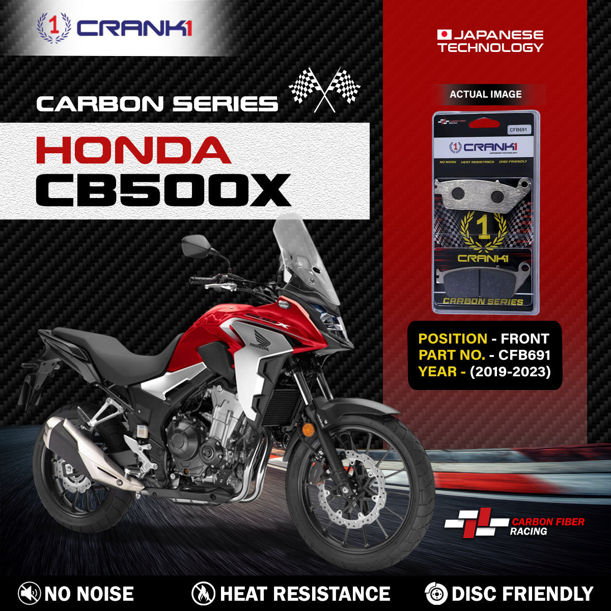 Crank1 Carbon Brake Pads For Honda CB500X (2019-2023) - Front - CFB691