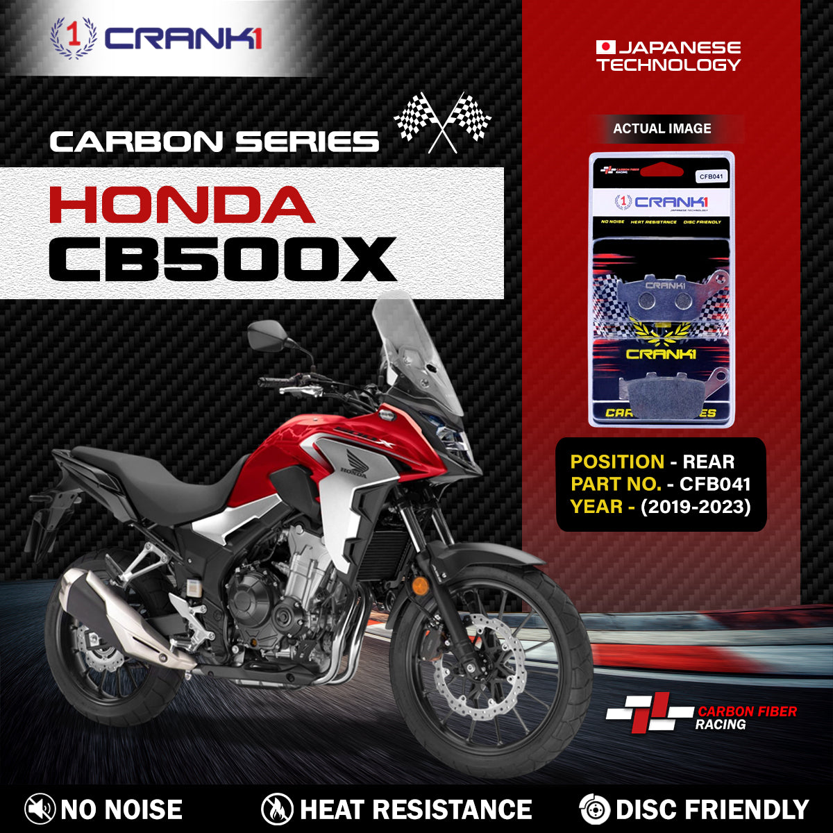 Crank1 Carbon Brake Pads For Honda CB500X (2019-2023) - Rear - CFB041