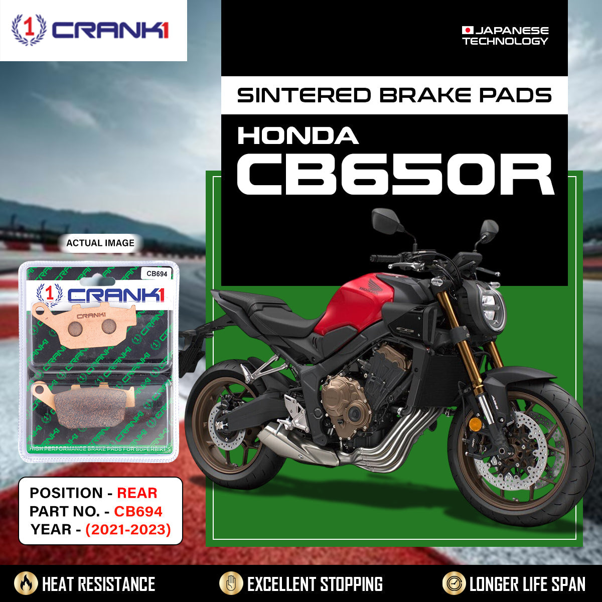 Crank1 Sintered Brake Pads For Honda CB650R (2021-2023) - Rear - CB694