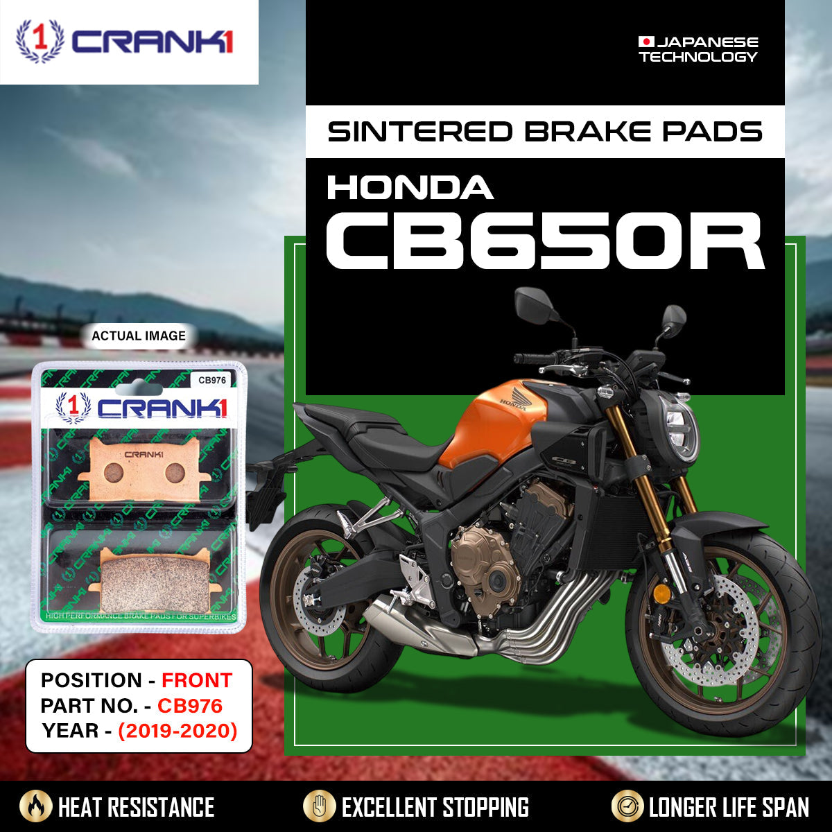 Crank1 Sintered  Brake Pads For Honda CB650R (2019-2020) - Front - CB976 - 2 Sets