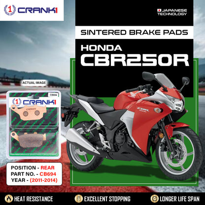 Crank1 Sintered Brake Pads For Honda CBR250R (2011-2014) - Rear - CB694