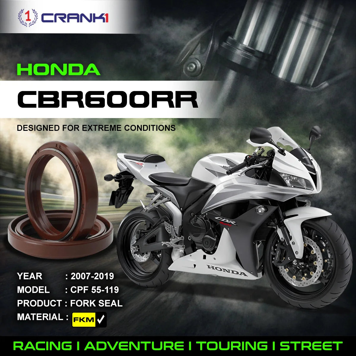 Crank1 Fork Oil Seals Pair For Honda CBR600RR (2007-2019) - CPF55-119