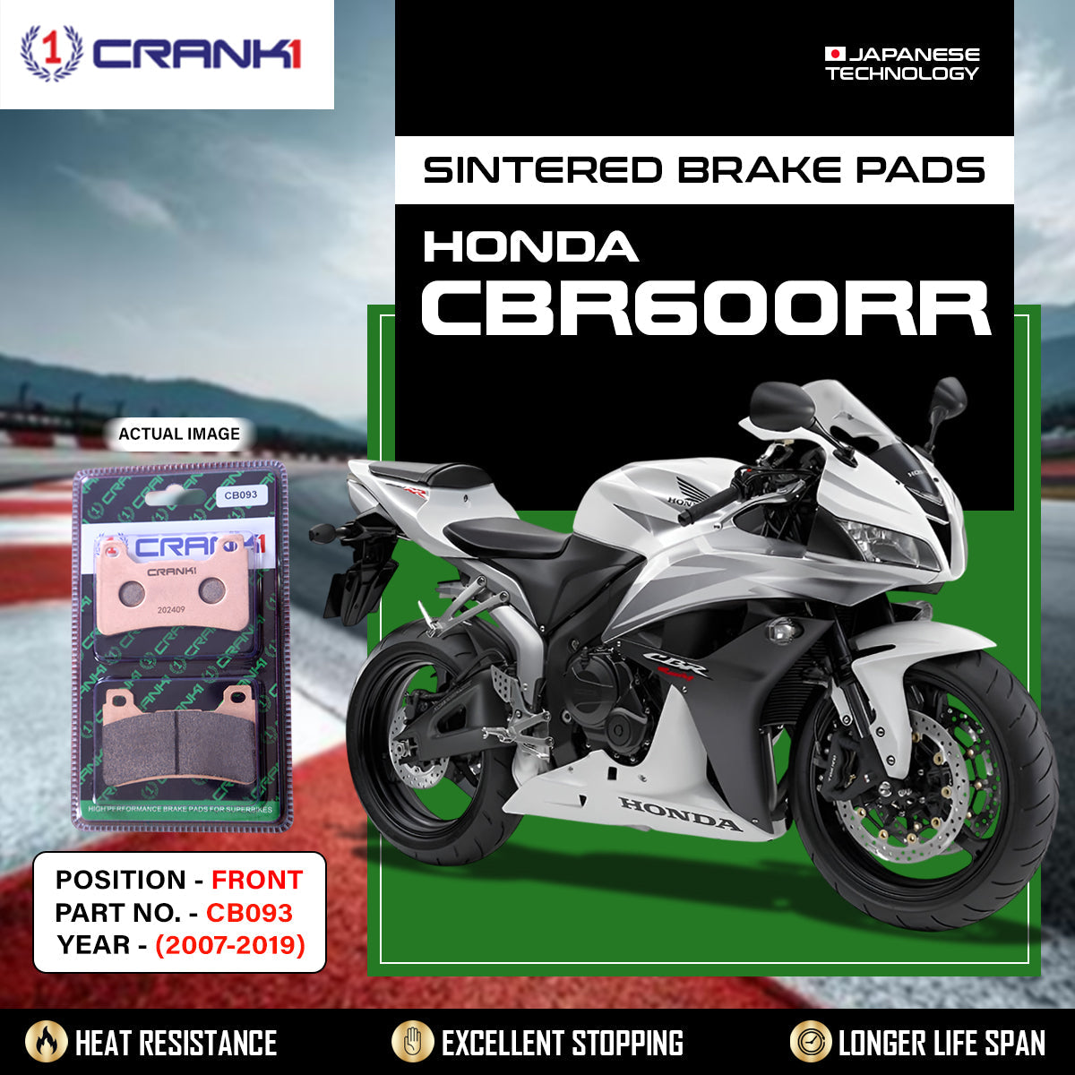 Crank1 Sintered Brake Pads For Honda CBR600RR (2007-2019) - Front - CB093 - 2 Sets Required