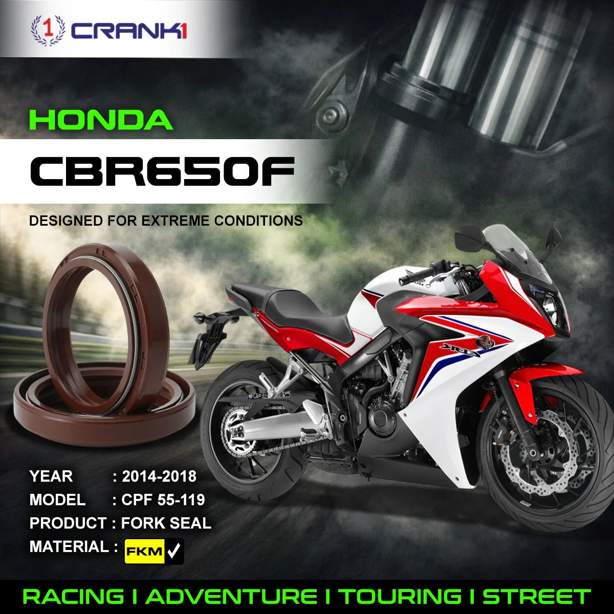 Crank1 Fork Oil Seals Pair For Honda CBR650F (2014-2018) - CPF55-119