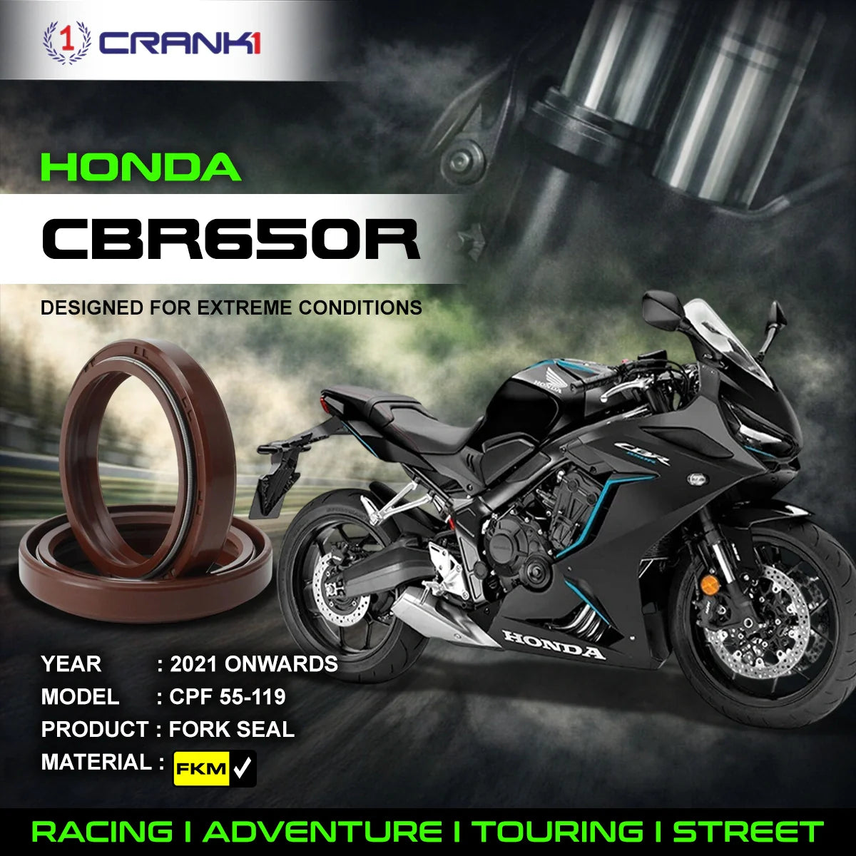 Crank1 Fork Oil Seals Pair For Honda CBR650R (2021 Onwards) - CPF55-119