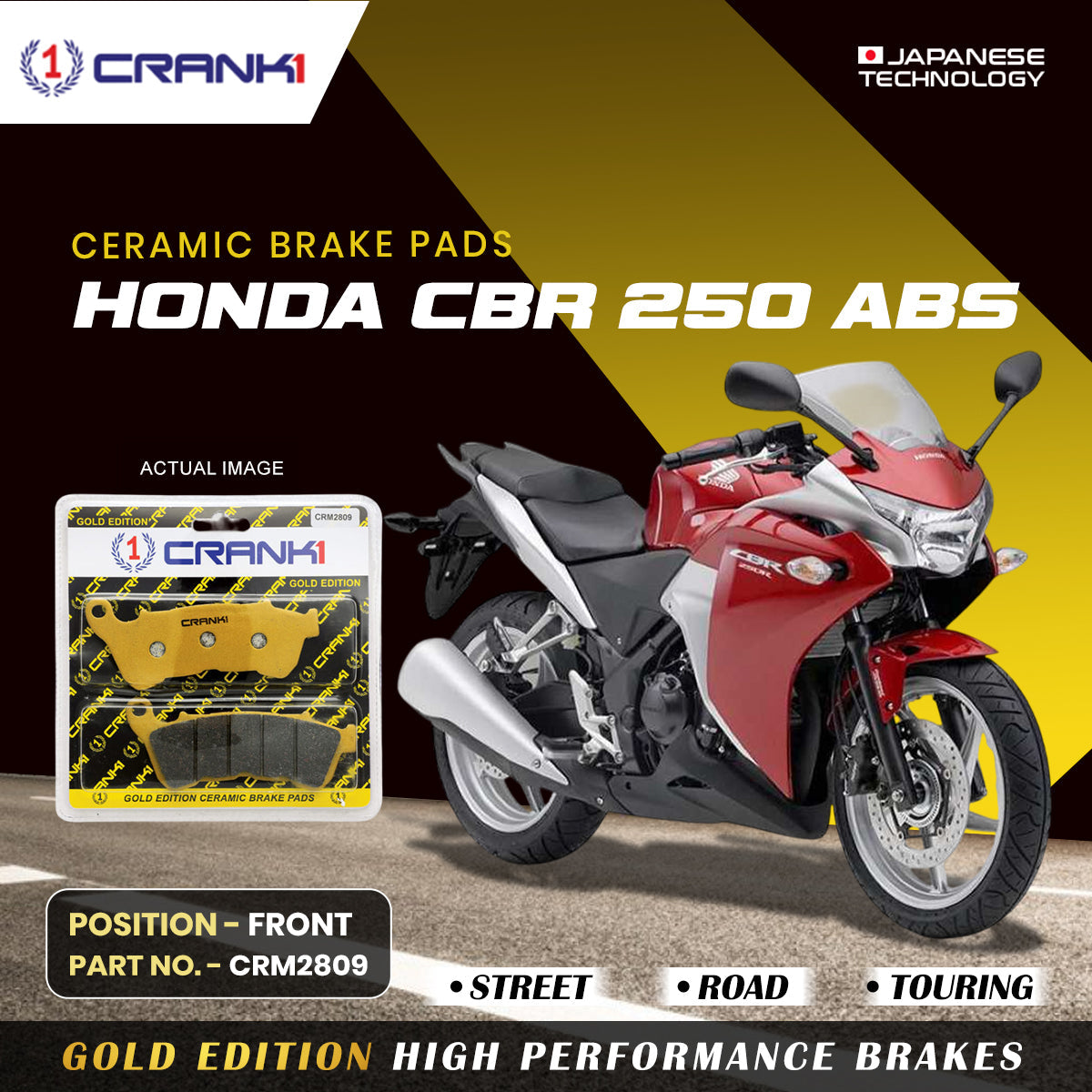 Crank1 Ceramic Brake Pads For Honda CBR 250 ABS - Front - CRM2809