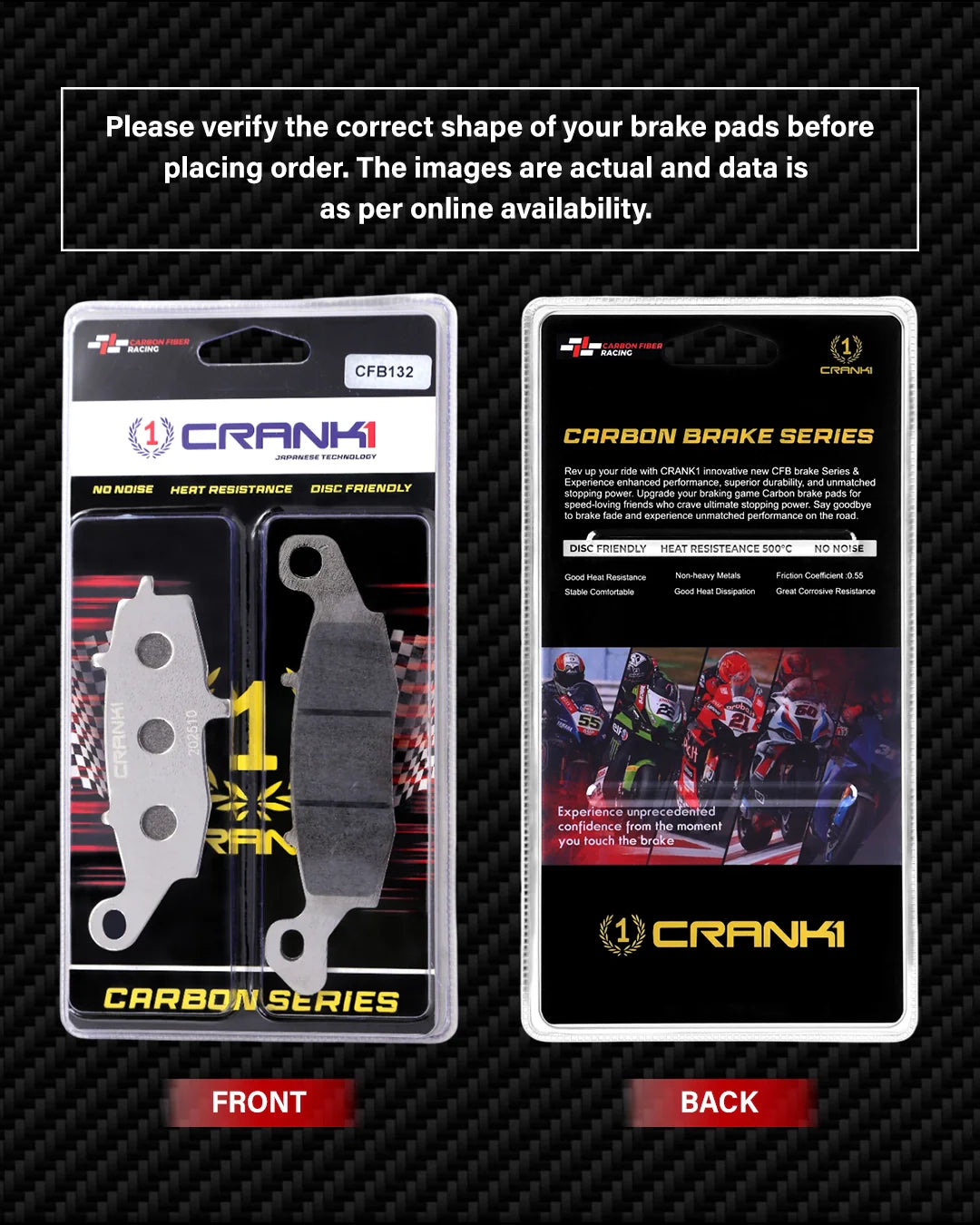 Crank1 Carbon Brake Pads For Suzuki V-Strom 650 (2017-2022) - Front - CFB922 + CFB132 - 2 Sets