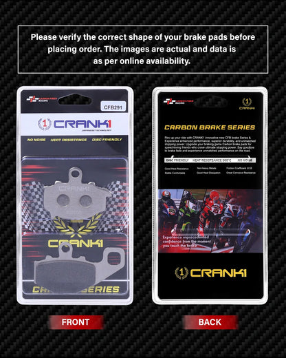 Crank1 Carbon Brake Pads For Kawasaki Ninja 1000SX (2015-2016) (2017-2019) - Rear - CFB291