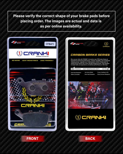 Crank1 Carbon Brake Pads For Kawasaki Versys 1000 (2019 Onwards) - Rear - CFB471