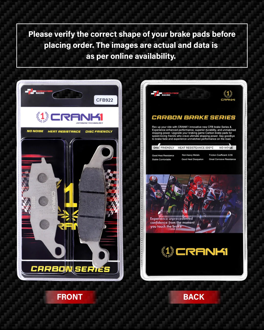 Crank1 Carbon Brake Pads For Suzuki V-Strom 1000 (2002-2010) - Front - CFB922 + CFB132 - 2 Sets