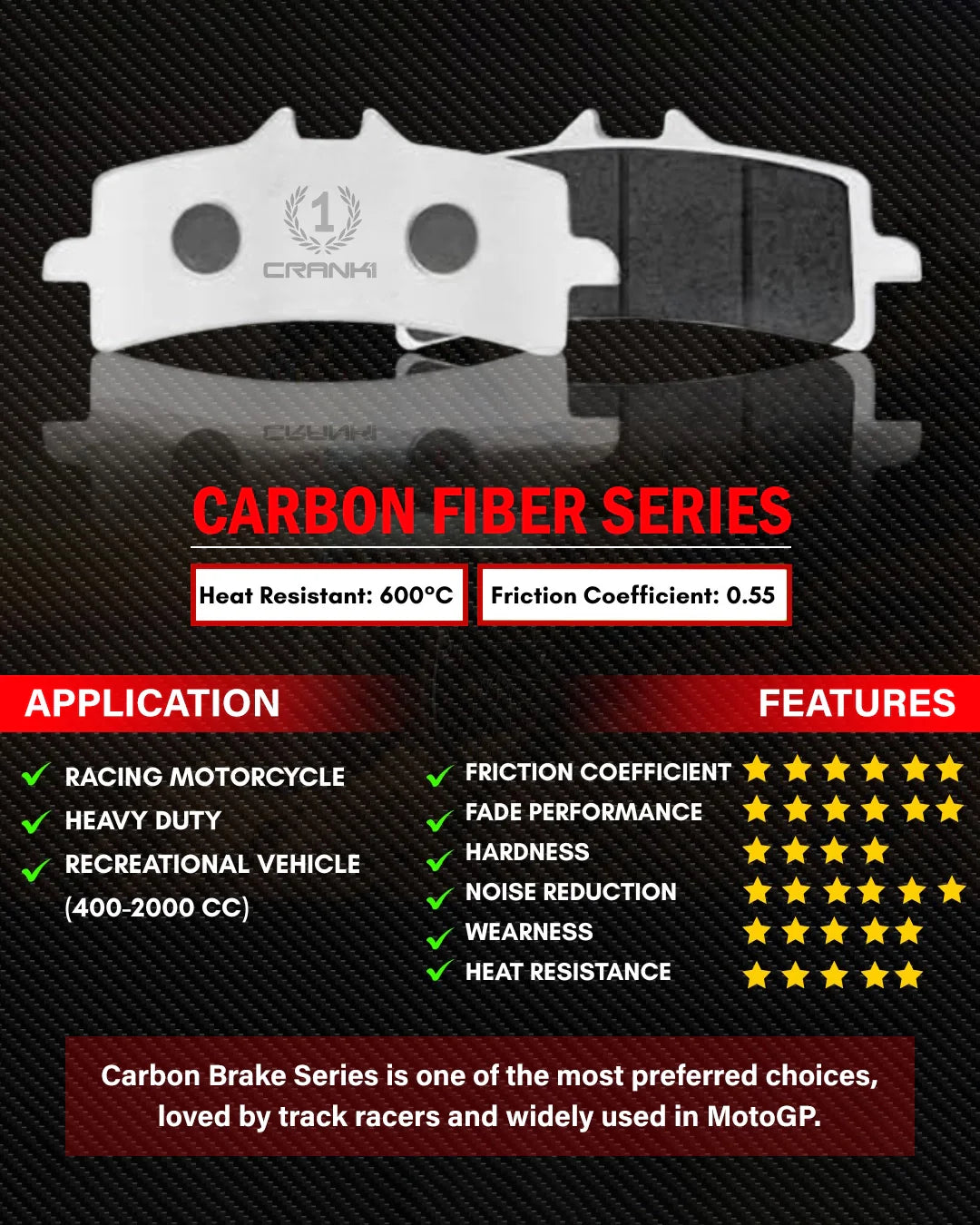 Crank1 Carbon Brake Pads For BMW R 1200 RT LC (2014-2018) - Rear - CFB902