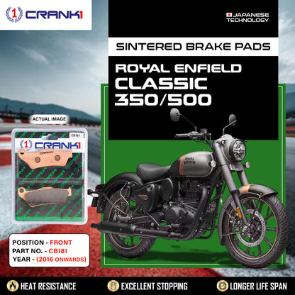 Crank1 Sintered Brake Pads For Royal Enfield Classic 350/500 (2016 Onwards) - Front - CB181