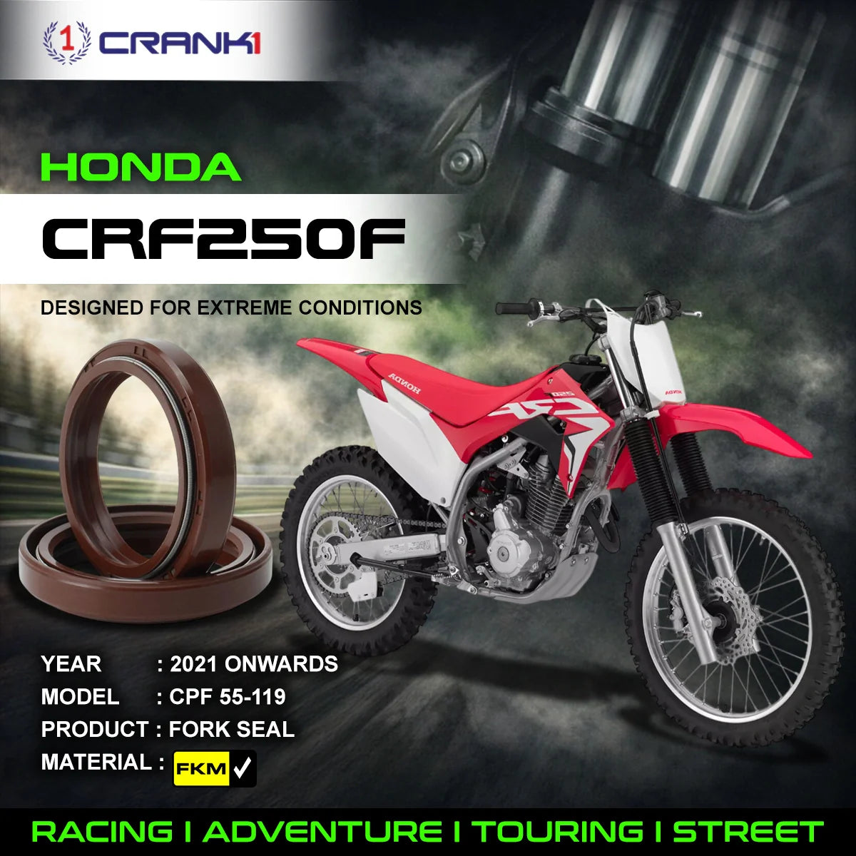 Crank1 Fork Oil Seals Pair For Honda CRF250F (2021 Onwards) - CPF55-119