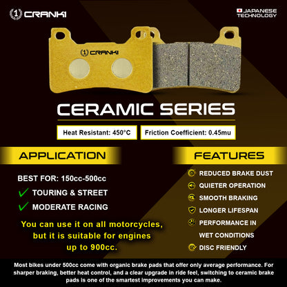 Crank1 Ceramic Brake Pads For Bajaj  Pulsar AS200 BS3 + BS4 - Front - CRM479 - 1 Set