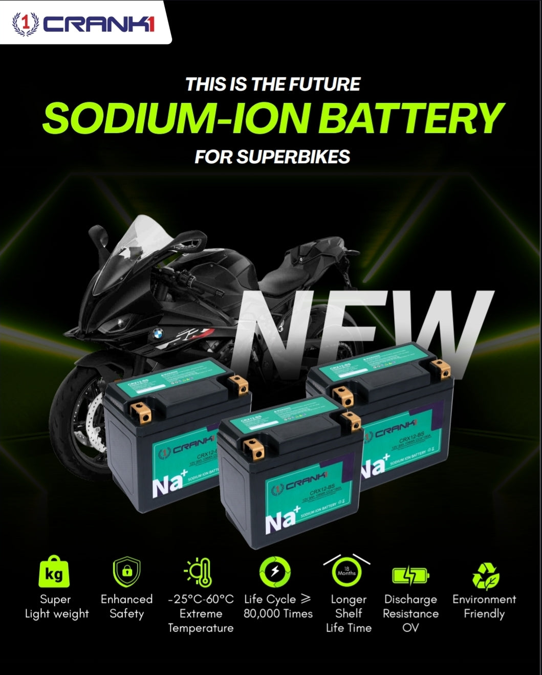 Crank1 Battery For Honda CBR 954RR Fireblade - CRX10S - Sodium-Ion - Factory Activated