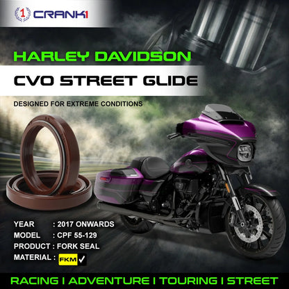 Crank1 Fork Oil Seals Pair For Harley Davidson CVO Street Glide (2017 Onwards) - CPF55-129
