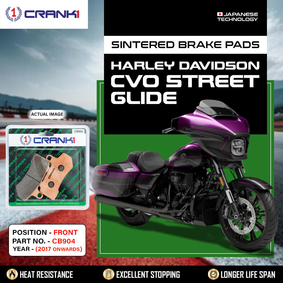 Crank1 Sintered Brake Pads For Harley Davidson CVO Street Glide (2017 Onwards) - Front - CB904 - 2 Sets