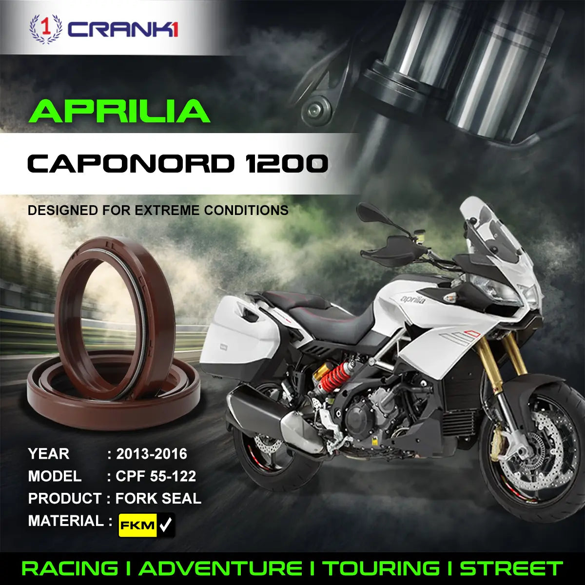 Crank1 Fork Oil Seals Pair For Aprilia Caponord 1200 (2013-2016) - CPF55-122