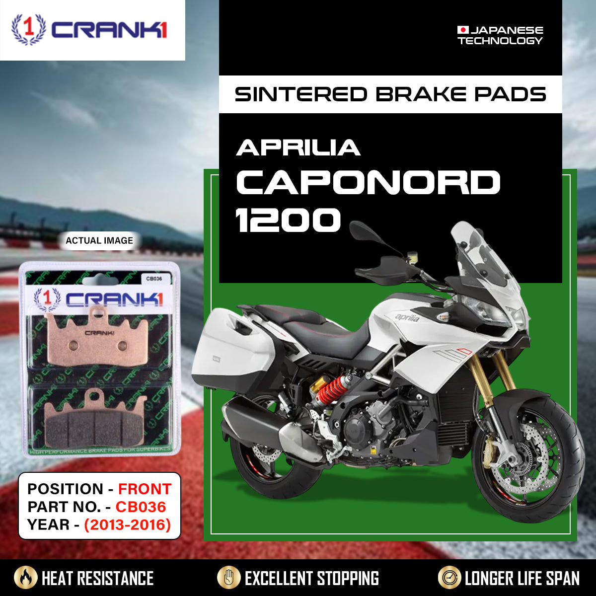 Crank1 Sintered Brake Pads For Aprilia Caponord 1200 (2013-2016) - Front - CB036 - 2 Sets