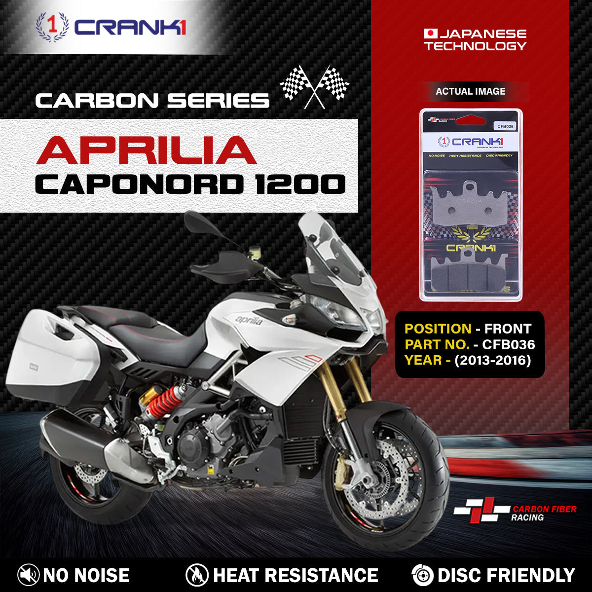 Crank1 Carbon Brake Pads For Aprilia Caponord 1200 (2013-2016) - Front - CFB036 - 2 Sets