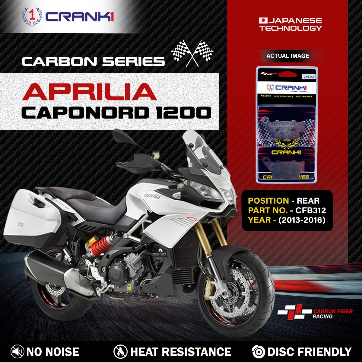 Crank1 Carbon Brake Pads For Aprilia Caponord 1200 (2013-2016) - Rear - CFB312