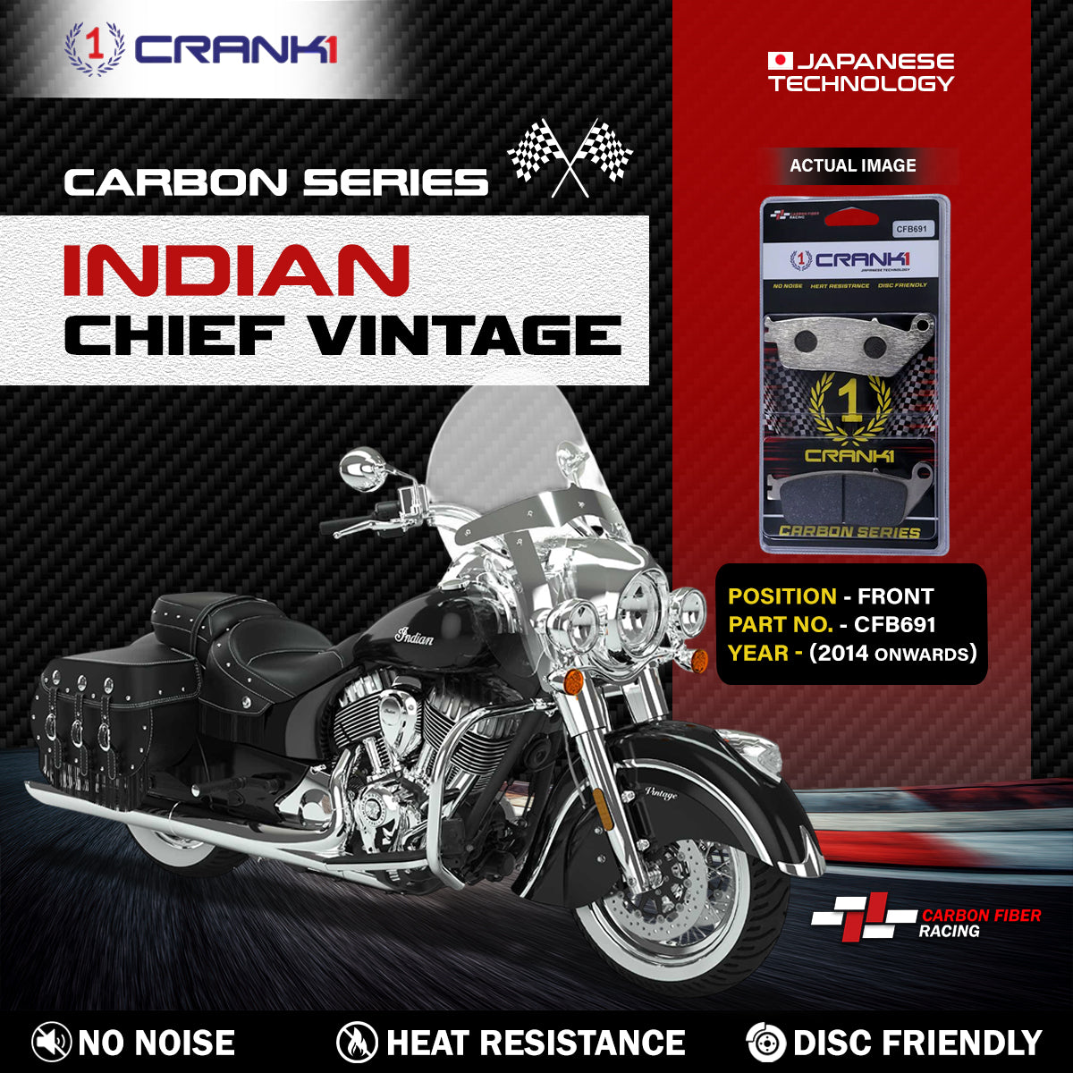 Crank1 Carbon Brake Pads For Indian Chief Vintage (2014 Onwards) - Front - CFB691