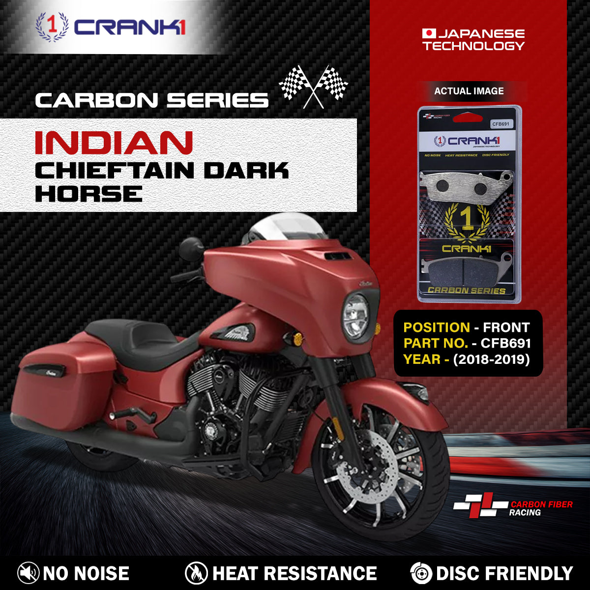 Crank1 Carbon Brake Pads For Indian Chieftain Dark Horse (2018-2019) - Front - CFB691