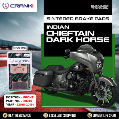 Crank1 Sintered Brake Pads For Indian Chieftain Dark Horse (2018-2019) - Front - CB743 - 2 Sets Required