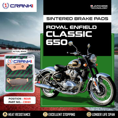 Crank1 Sintered Brake Pads For Royal Enfield Classic 650 - Rear - CB181