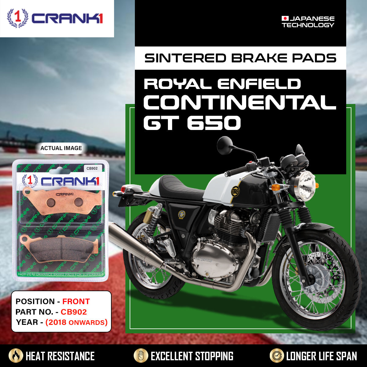 Crank1 Sintered Brake Pads For Royal Enfield Continental GT 650 (2018 Onwards) - Front - CB902