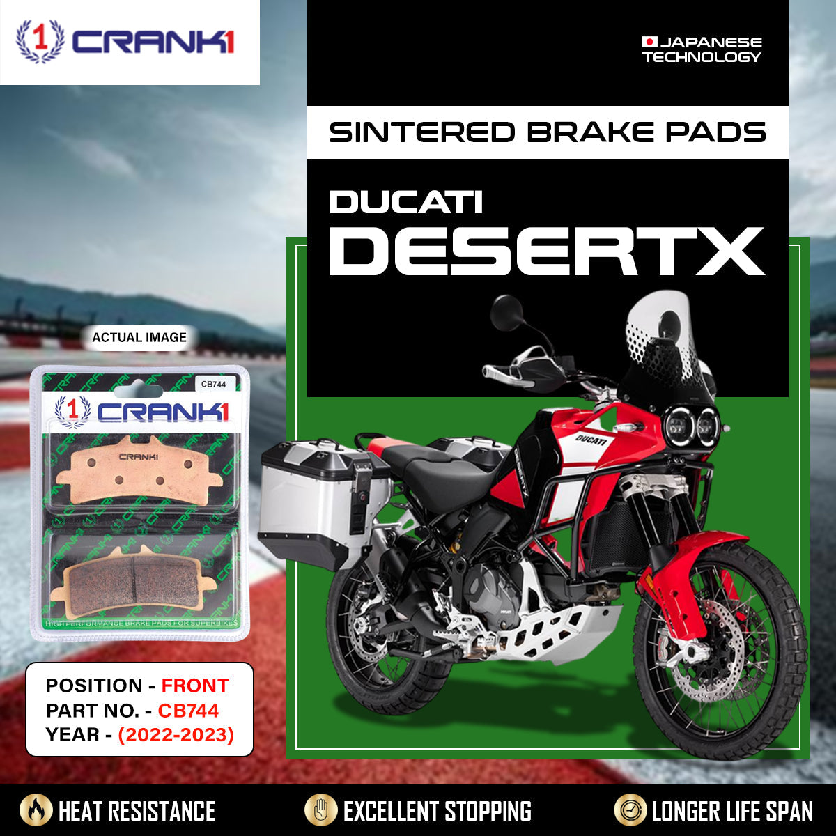 Crank1 Sintered Brake Pads For Ducati Desert X (2022-2023) - Front - CB744