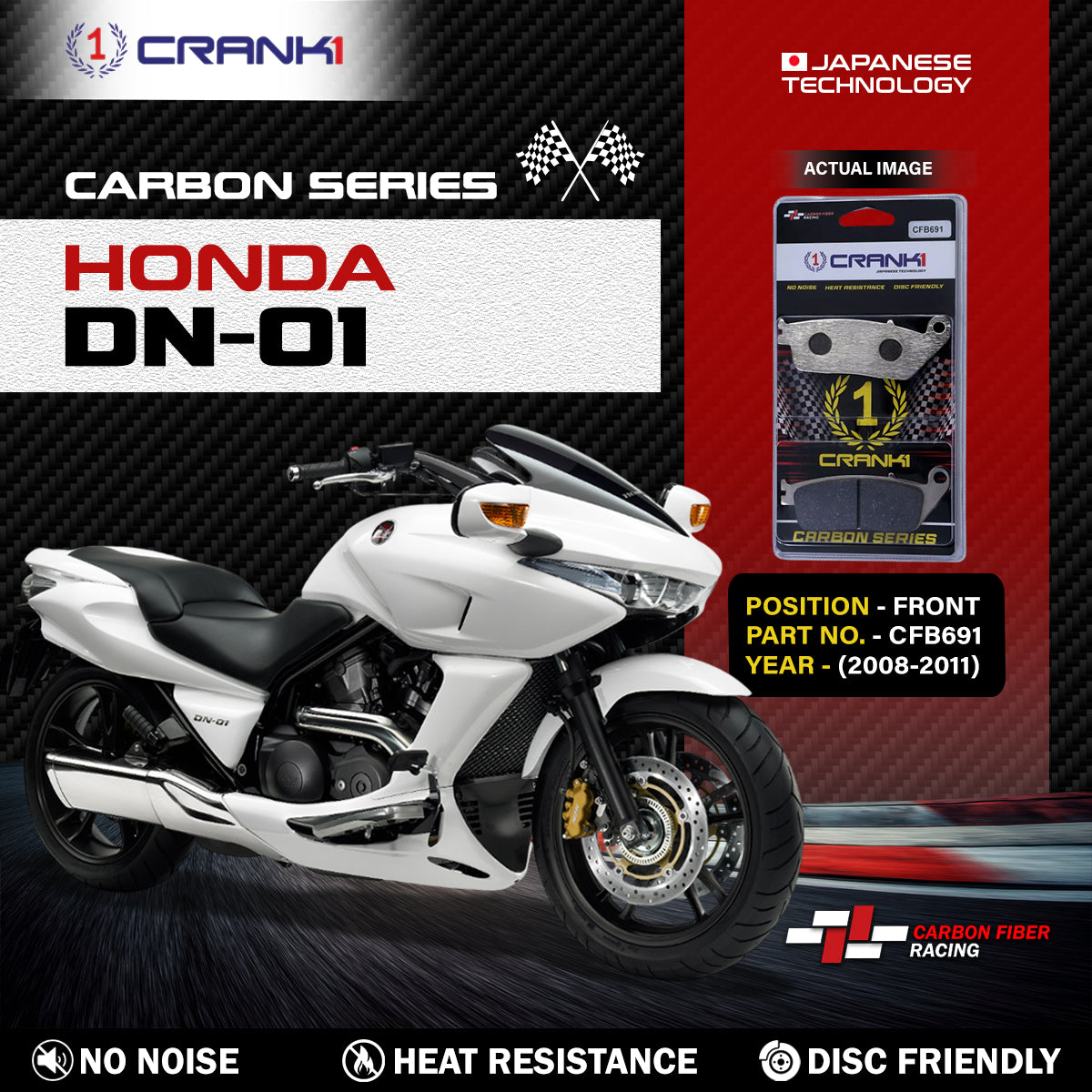 Crank1 Carbon Brake Pads For Honda DN-01 (2008-2011) - Front - CFB691