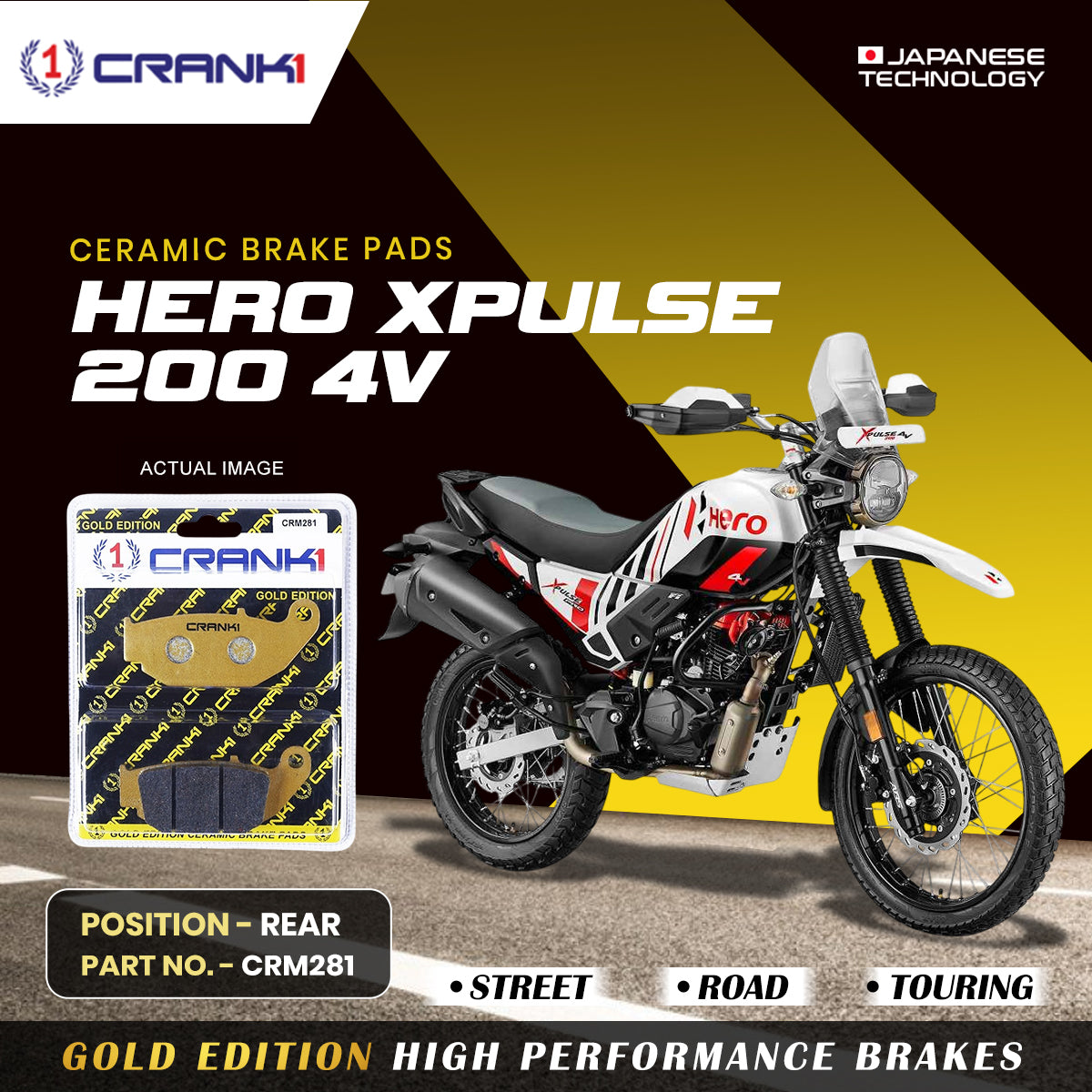 Crank1 Ceramic Brake Pads For Hero Xpulse 200 4V - Rear - CRM281
