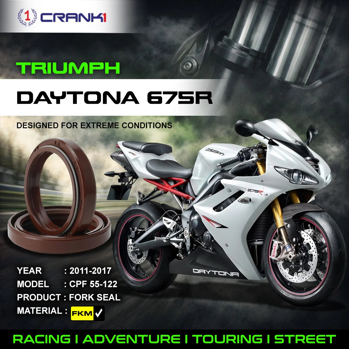 Crank1 Fork Oil Seals Pair For Triumph Daytona 675R (2011-2017) - CPF55-122