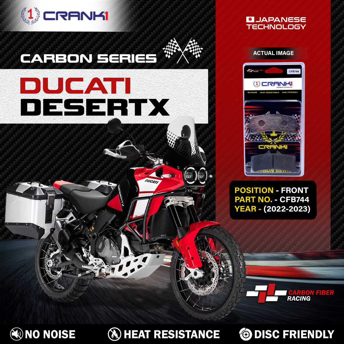 Crank1 Carbon Brake Pads For Ducati DesertX (2022-2023) - Front - CFB744