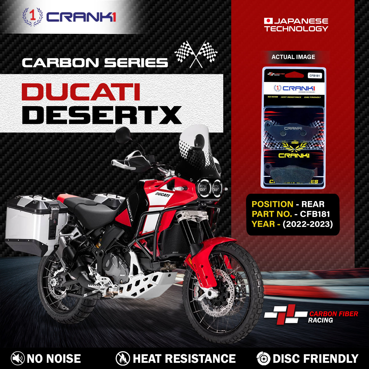 Crank1 Carbon Brake Pads For Ducati DesertX (2022-2023) - Rear - CFB181