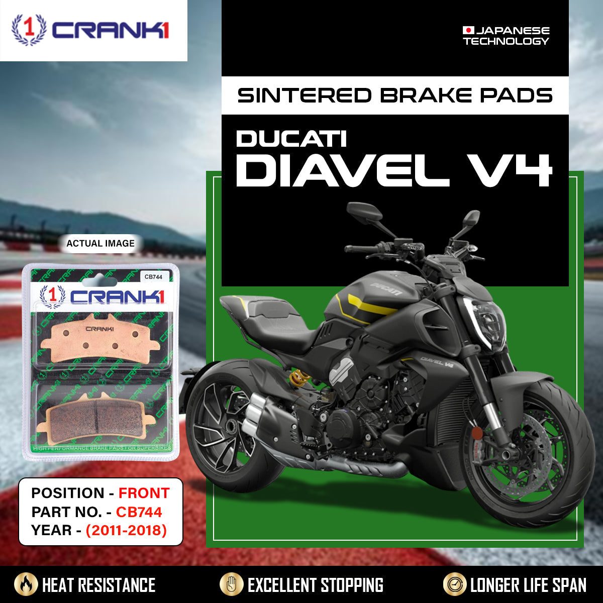 Crank1 Sintered Brake Pads For Ducati Diavel (2011-2018) - Front - CB744 - 2 Sets