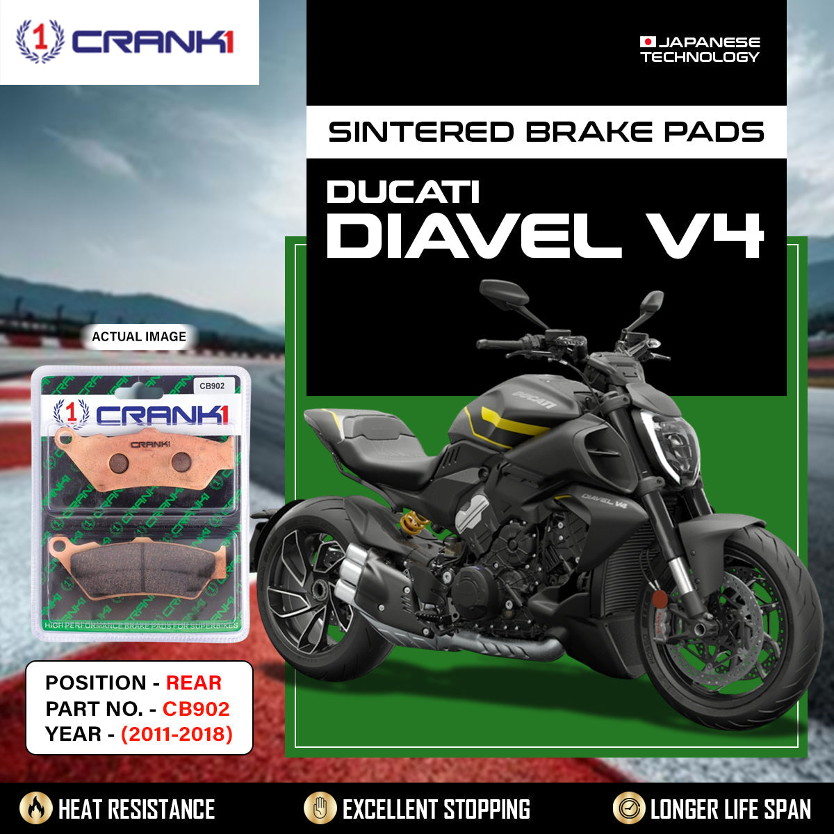 Crank1 Sintered Brake Pads For Ducati Diavel (2011-2018) - Rear - CB902